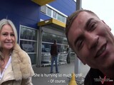 Busty mom take a fuck break with dude in van while shopping