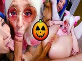 Halloween anal threesome sex scene from french porn actor Jean-Marie Corda and his sexy tattoed halloween witches!