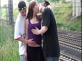 Facial cum on Alexis Crystal public sex threesome gangbang orgy with 2 teen guys