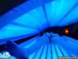 teen latina gets caught rubbing her clit while using a tanning bed