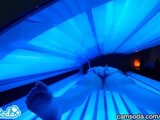 teen latina gets caught rubbing her clit while using a tanning bed