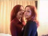 Redhead twins kiss and fuck each other and a guy