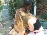 Interracial lesbian action outdoors