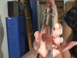 Glass double dildo and two mature