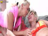 Hot blonde daughter munching on a mature lesbian pussy