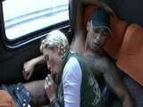 Brazilian orgy gangbang in a tour bus and then public