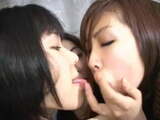 3 cute Japanese girls spitting and kissing