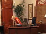 Blonde Secretary In Red Satin Blouse Gets Fucked