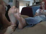 Lesbian foot worship while texting