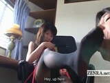 Subtitled Japanese femdom foot worship by man on a leash