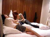 Threesome sex with young asian girls in hotel room