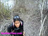 Heather Deep explores trail in jungle and get creamthroat in