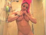 Female Bodybuilder masturbates in shower while standing