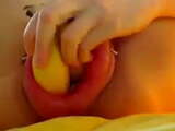 Amateur - Pierced Pumped Pussy Triple Banana Insertion