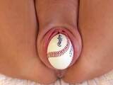 Baseball in pumped pussy