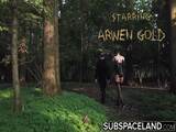 Arwen Gold BDSM session with sex toys and leather whip