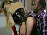 Blonde Slut Ass Fucked In Red And Black Latex Facial