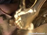 Strange japanese gold fetish with hot babe giving footjob