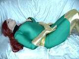 Redhead big booded superhero cosplayer masturbates