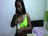 Black Latina milking her perky tits